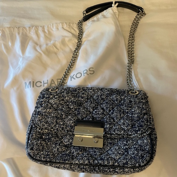 Perfect Navy and White Tweed Michael Kors Chain Shoulder Bag - make offer! - Picture 1 of 5